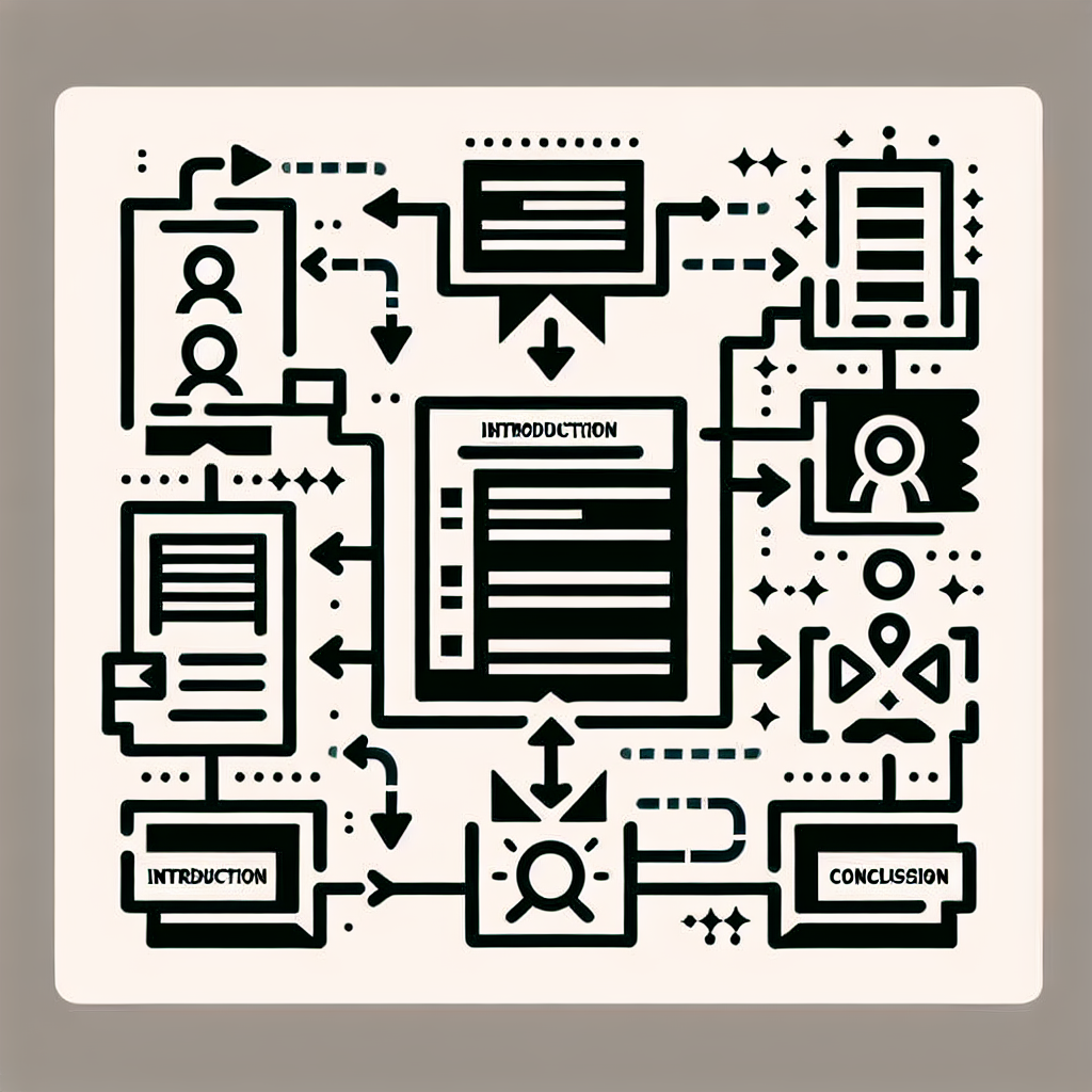 Visuele weergave van de structuur van een artikel, inclusief introductie, hoofdtekst en conclusie, voor heldere inzichten.