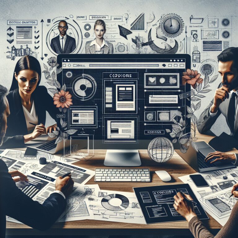 Een moderne online marketing bureau webshop interface met gebruiksvriendelijke navigatie en opvallende productfoto's.