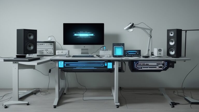 Voice cloning technology microphone setup for speech synthesis, AI innovation in replicating human voices, digital audio recording.