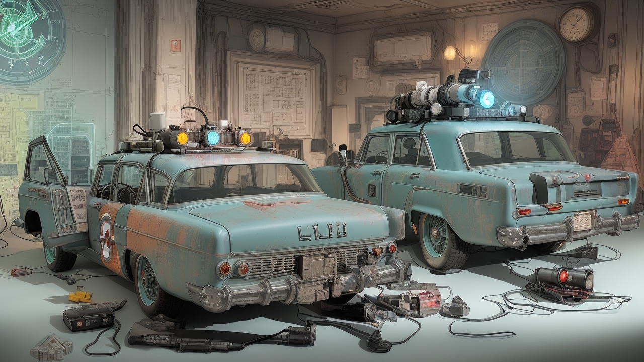 Ghostbusters numbers explained with vintage equipment and iconic logos, showcasing paranormal encounter statistics unravelled.